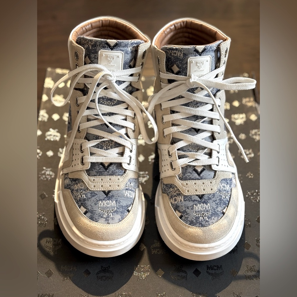 Authentic MCM Men’s Skyward Vintage Monogram High Top Sneakers